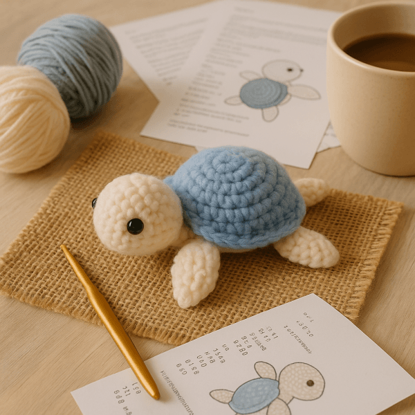 20251029_2027_Cozy Crochet Crafting Scene_remix_01k8rpyvsjfa9tsd13aqbcjd2v No Sew Turtle Crochet Pattern - Beginner Amigurumi PDF
