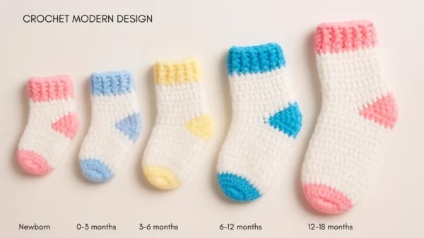 Easy Crochet Baby Socks Pattern PDF – 5 Sizes Newborn to 18 Months