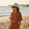 Handmade crochet bucket hat worn by woman as a summer sun hat