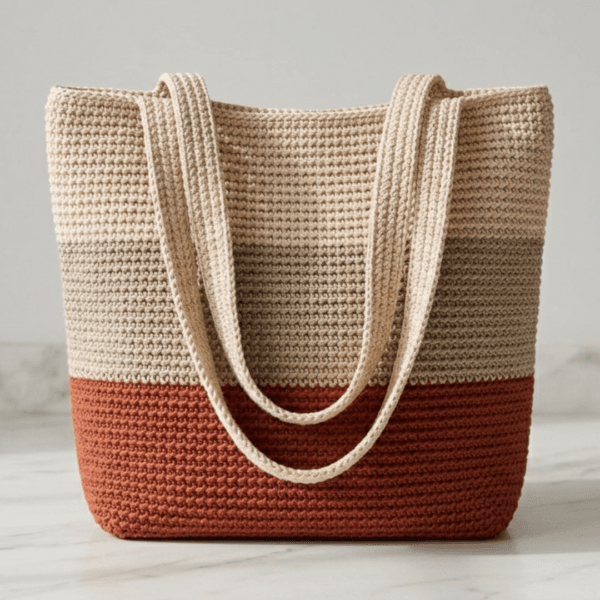 Crochet rope tote bag styled as a beach bag