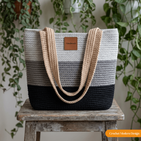 Close-up of single crochet ridges on the rope tote bag