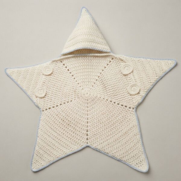 star bunting crochet cocoon flat lay showing arms, legs and cap