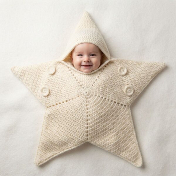 crochet star baby sleep sack pattern – finished star bunting on baby